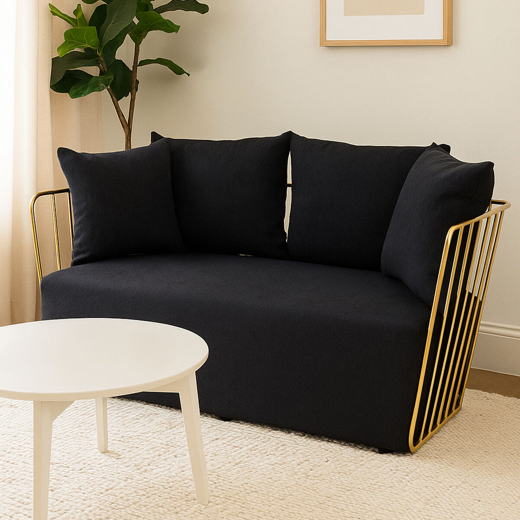 2 Seater Black Fabric Sofa | Azalea