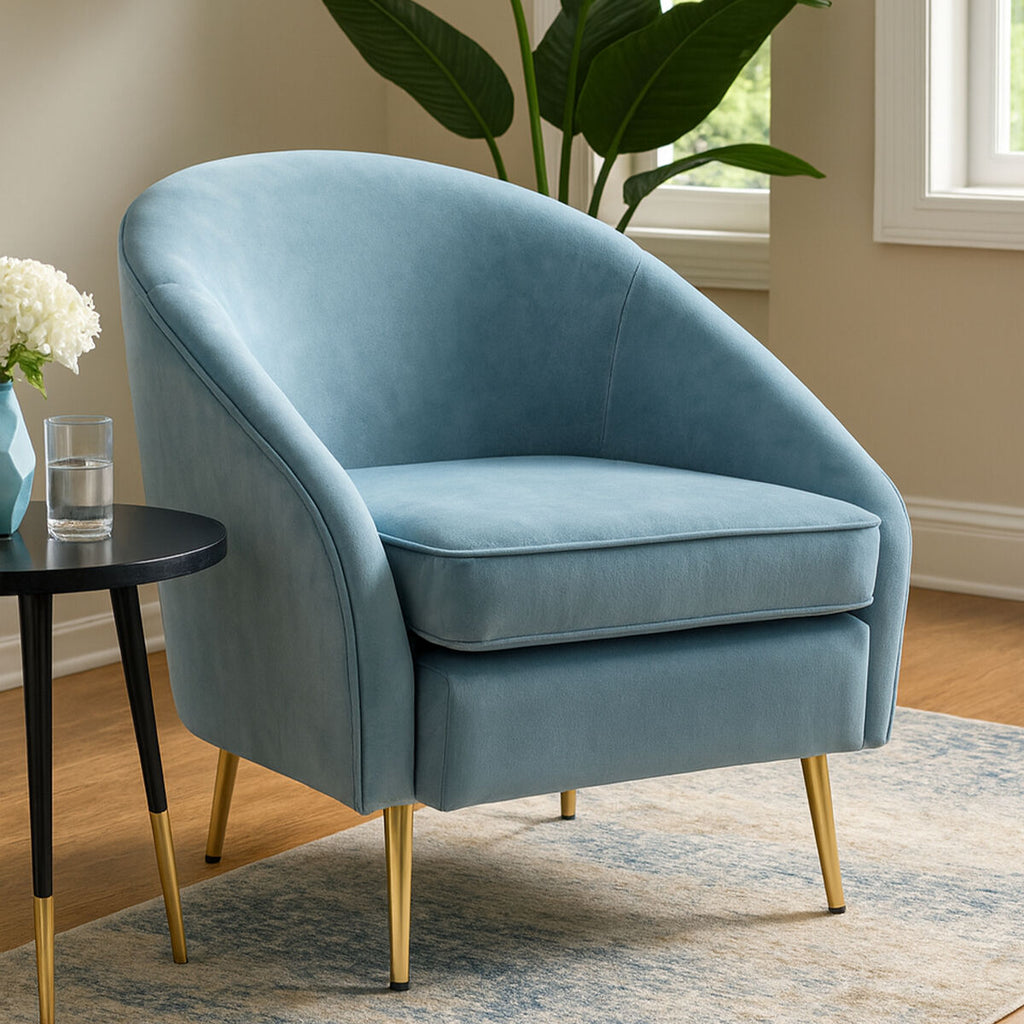 Aqua Blue Velvet Armchair | Yasmeen