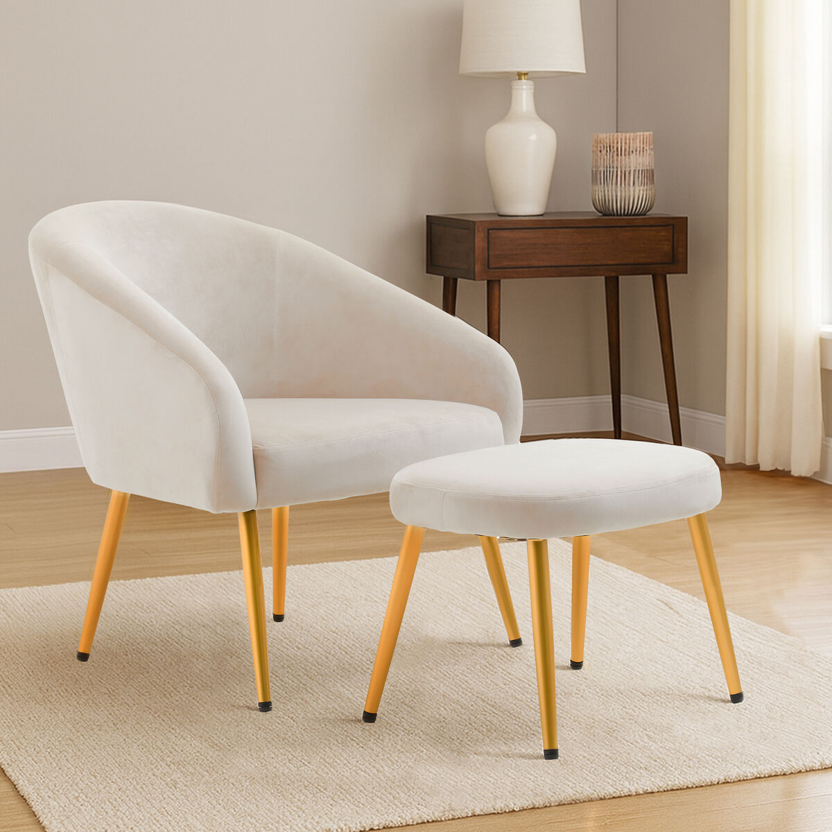 Beige Chair and Footstool | Yasmeen