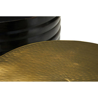 Set of Two Round Black and Brass Aluminium Coffee Tables with Ribbed Pattern | Arti
