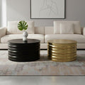 Set of Two Round Black and Brass Aluminium Coffee Tables with Ribbed Pattern | Arti