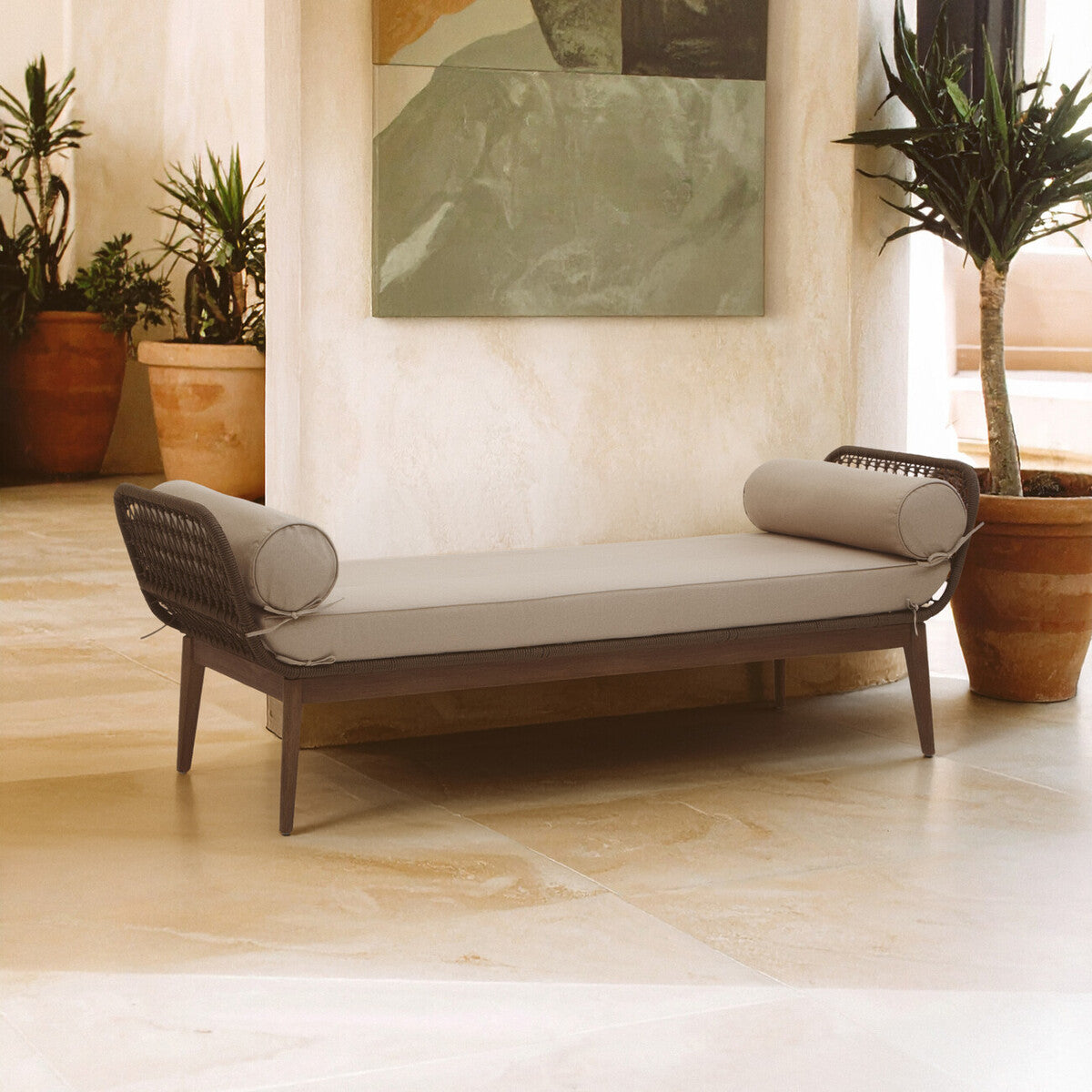 Natural Rope Woven Longue Bench with Cushions | Opus