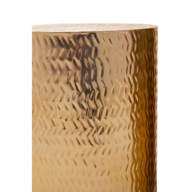 Set of 2 Gold Metallic Cylindrical Side Tables and Stools with Chevron Textured Surface, Templar