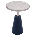 White Round Marble Top Side Table with Slim Column and Black Conical Base | Templar