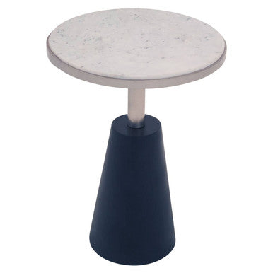 White Round Marble Top Side Table with Slim Column and Black Conical Base | Templar