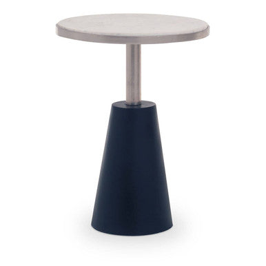 White Round Marble Top Side Table with Slim Column and Black Conical Base | Templar