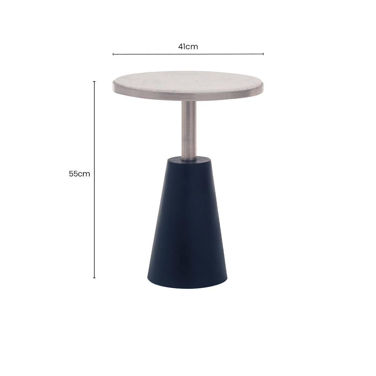 White Round Marble Top Side Table with Slim Column and Black Conical Base | Templar