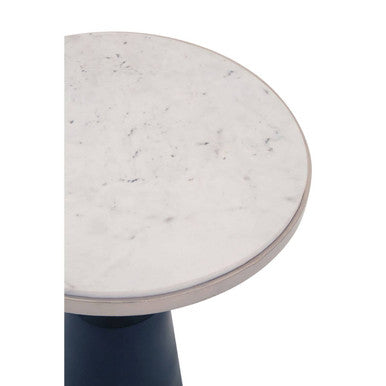 White Round Marble Top Side Table with Slim Column and Black Conical Base | Templar