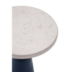 White Round Marble Top Side Table with Slim Column and Black Conical Base | Templar