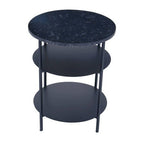 Black Marble Top 3 Tier Round Side Table with Slim Iron Frame | Templar