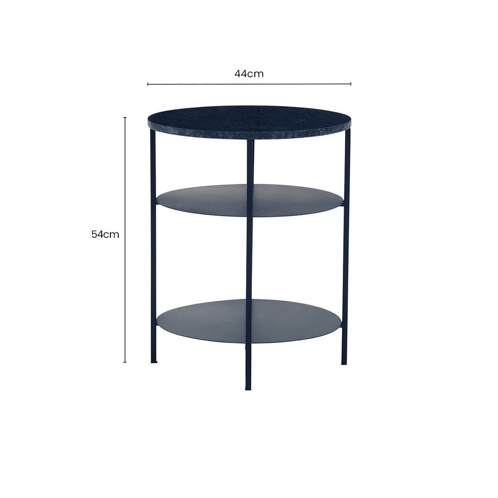 Black Marble Top 3 Tier Round Side Table with Slim Iron Frame | Templar