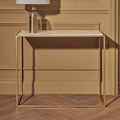 Gold Finish Metal Console Table with White Marble Rectangular Top | Templar