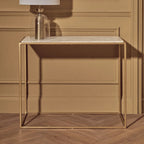 Gold Finish Metal Console Table with White Marble Rectangular Top | Templar