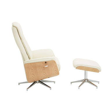 Ivory Leather Effect Recliner and Footstool | Warrington