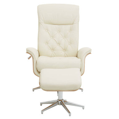 Ivory Leather Effect Recliner and Footstool | Warrington