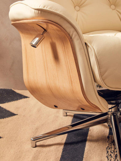 Ivory Leather Effect Recliner and Footstool | Warrington