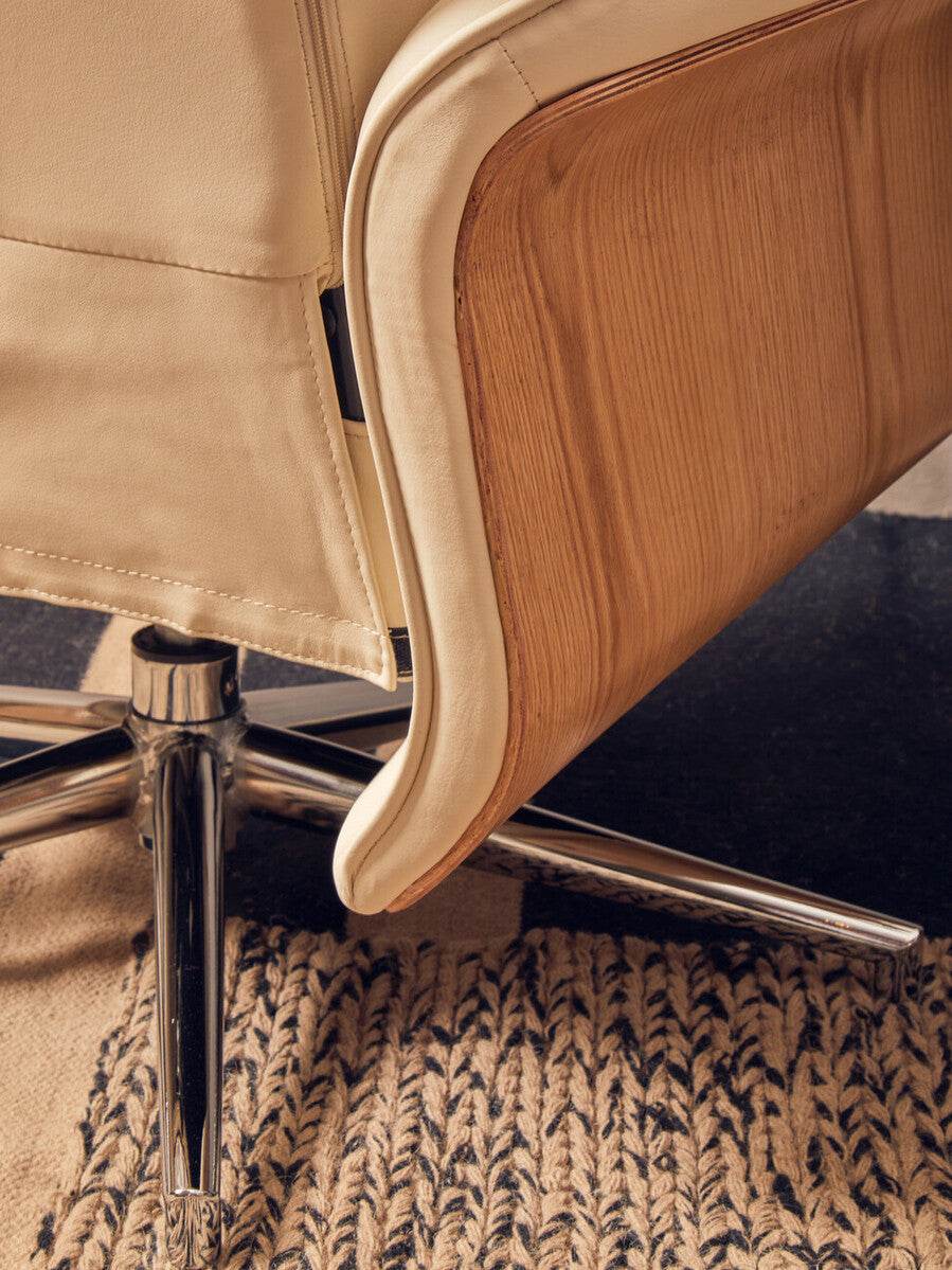 Ivory Leather Effect Recliner and Footstool | Warrington