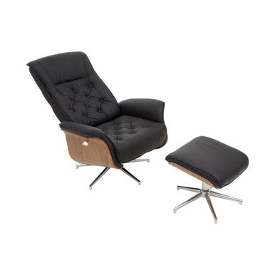 Black Leather Effect Recliner and Footstool | Warrington