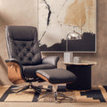 Black Leather Effect Recliner and Footstool | Warrington