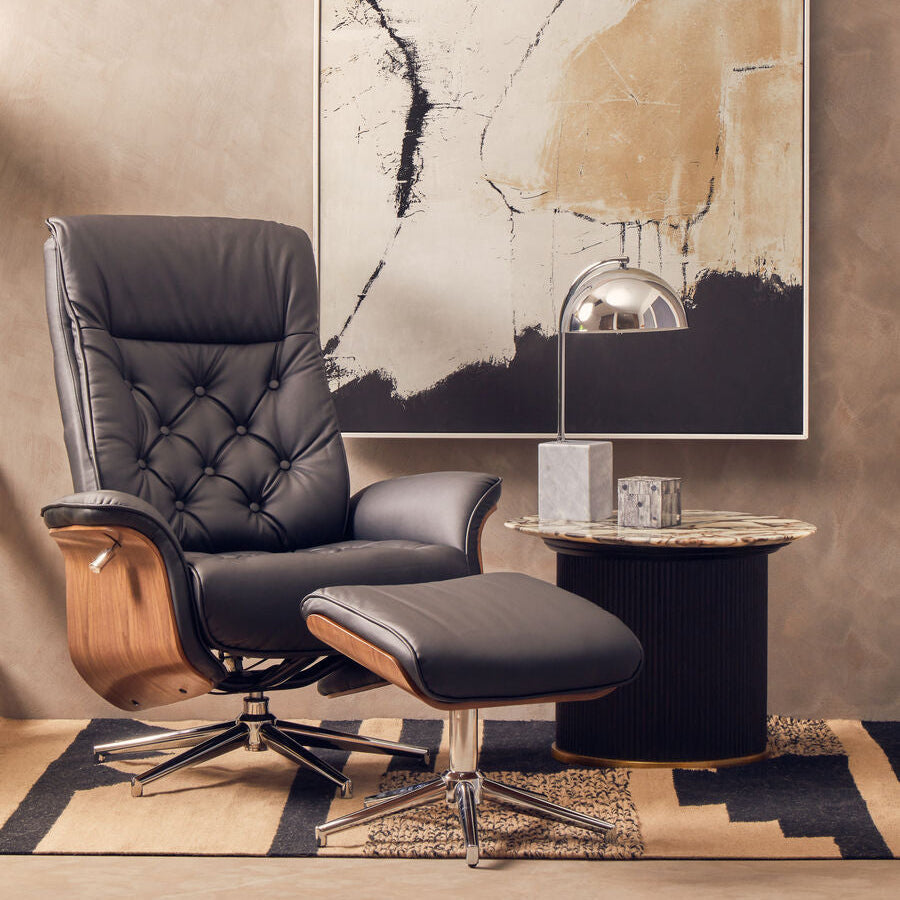 Black Leather Effect Recliner and Footstool | Warrington