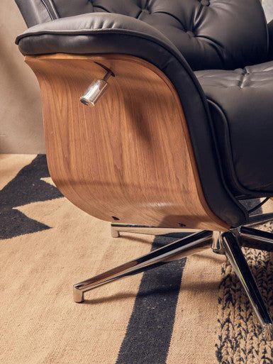 Black Leather Effect Recliner and Footstool | Warrington