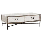 Dark Mud Grey Recycled Elm Wood Coffee Table with Two Storage Drawers and Metal Frame | Milan