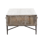 Dark Mud Grey Recycled Elm Wood Coffee Table with Two Storage Drawers and Metal Frame | Milan