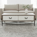 Dark Mud Grey Recycled Elm Wood Coffee Table with Two Storage Drawers and Metal Frame | Milan