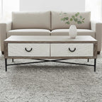 Dark Mud Grey Recycled Elm Wood Coffee Table with Two Storage Drawers and Metal Frame | Milan