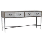 Dark Mud Grey Elm Wood 4-Drawer Console Table Textured Drawer Fronts and Antique Metal Legs | Milan
