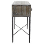 Dark Mud Grey Elm Wood 4-Drawer Console Table Textured Drawer Fronts and Antique Metal Legs | Milan