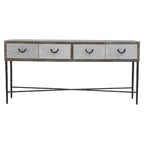 Dark Mud Grey Elm Wood 4-Drawer Console Table Textured Drawer Fronts and Antique Metal Legs | Milan