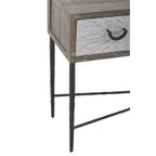 Dark Mud Grey Elm Wood 4-Drawer Console Table Textured Drawer Fronts and Antique Metal Legs | Milan