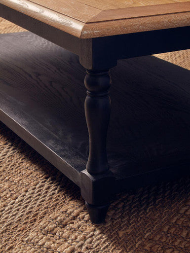 Antique Oak Top Coffee Table with Grey Birchwood Legs and Storage Undershelf | Kensington Townhouse