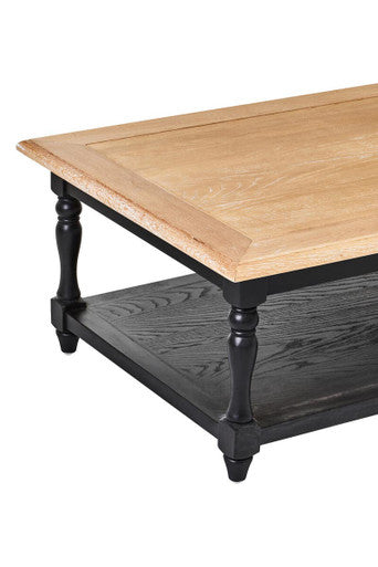 Antique Oak Top Coffee Table with Grey Birchwood Legs and Storage Undershelf | Kensington Townhouse