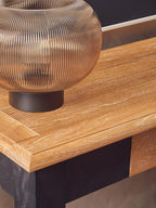 Natural Oak Veneer Top 2-Drawer Console Table with Black Knopped Birchwood Legs and Silver Cupped Handles | Kensington Townhouse