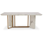 Rectangular White Marble Dining Table with Gold Finish Legs | Vieste