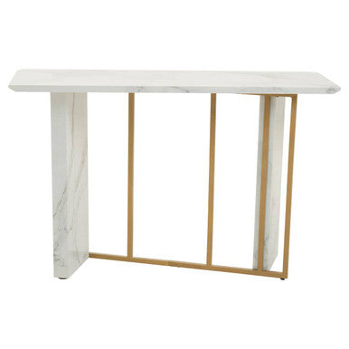 White Marble Effect Top Console Table with Gold Powder Coated Metal Base | Vieste
