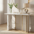 White Marble Effect Top Console Table with Gold Powder Coated Metal Base | Vieste