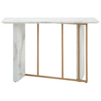White Marble Effect Top Console Table with Gold Powder Coated Metal Base | Vieste