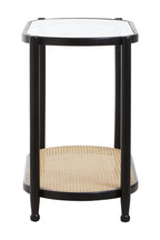 Black Elm Wooden Frame and Clear Glass Top 2-Tier Console Table with Natural Rattan Shelf | Cebu