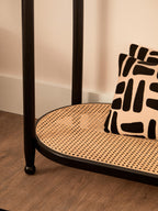 Black Elm Wooden Frame and Clear Glass Top 2-Tier Console Table with Natural Rattan Shelf | Cebu