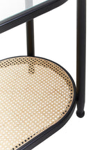 Black Elm Wooden Frame and Clear Glass Top 2-Tier Console Table with Natural Rattan Shelf | Cebu