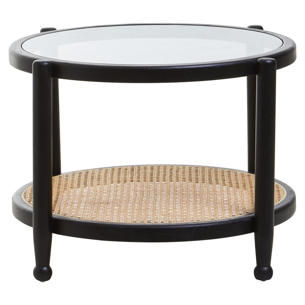 Black Wood and Rattan Frame Coffee Table with Glass Top | Cebu