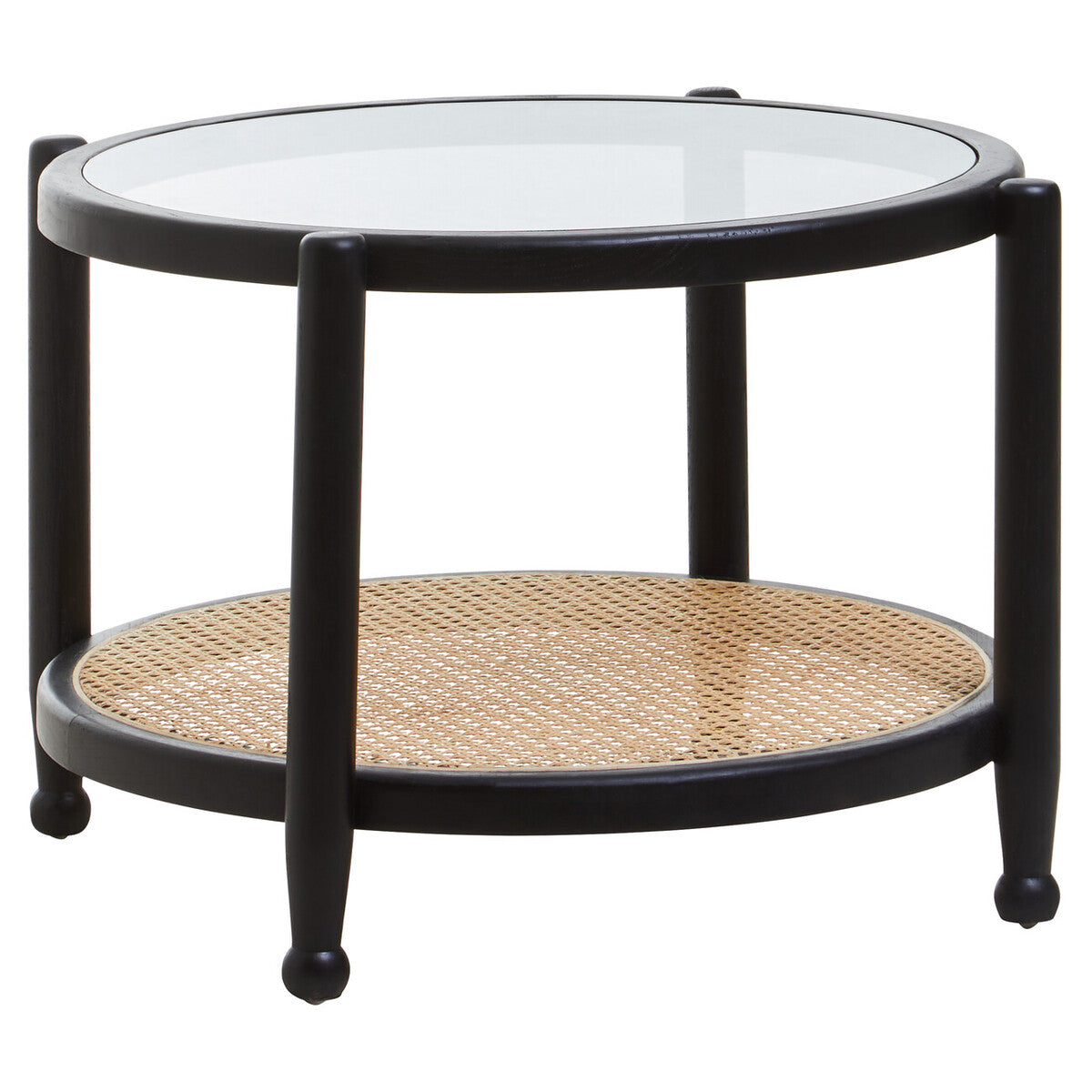 Black Wood and Rattan Frame Coffee Table with Glass Top | Cebu