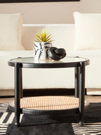 Black Wood and Rattan Frame Coffee Table with Glass Top | Cebu