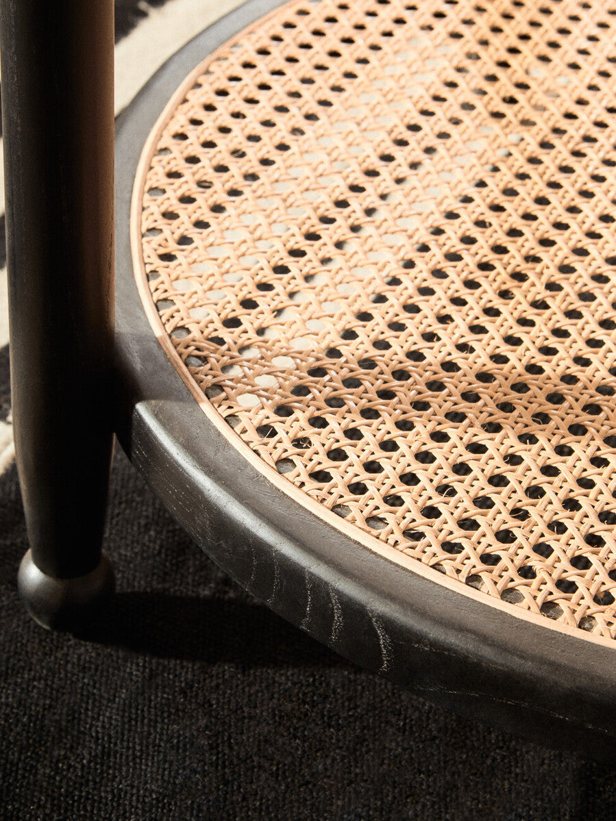 Black Wood and Rattan Frame Coffee Table with Glass Top | Cebu