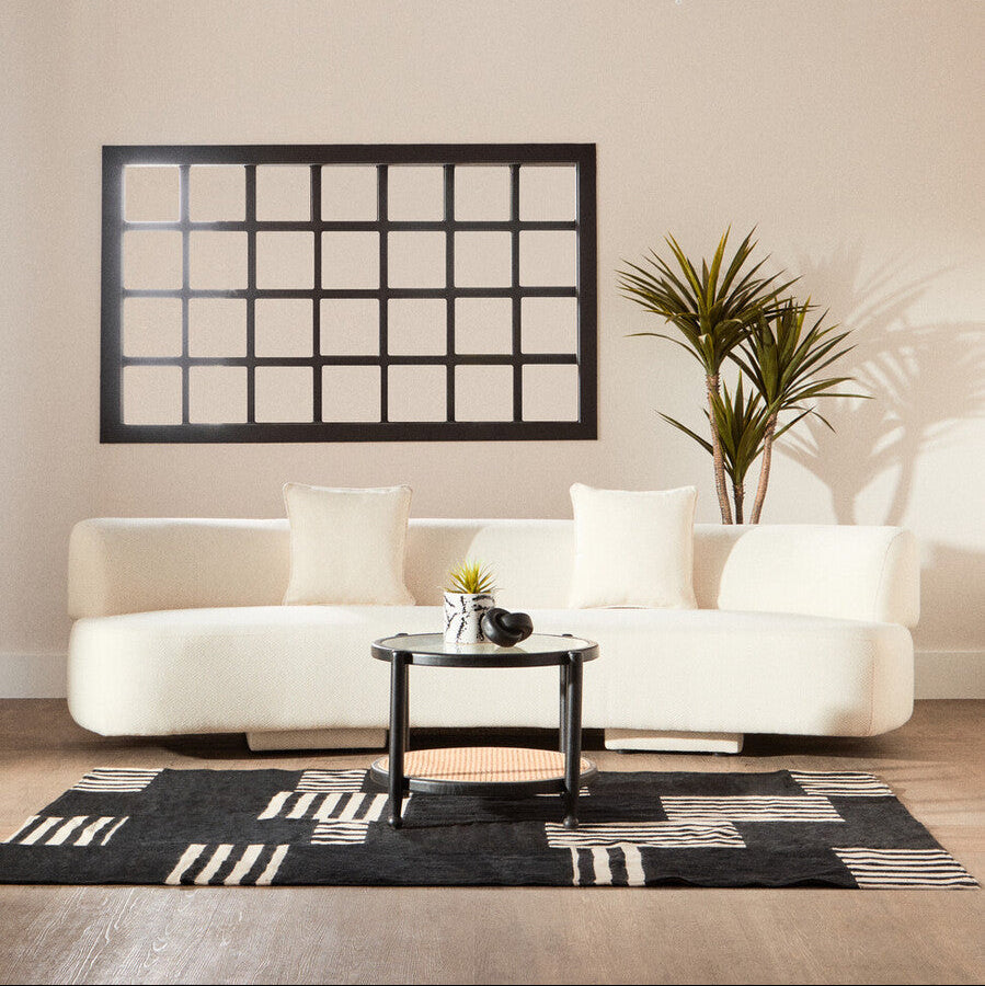 Black Wood and Rattan Frame Coffee Table with Glass Top | Cebu