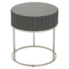 Grey Gloss Round Fluted Top Side Table with Silver Stainless Steel Frame | Genoa