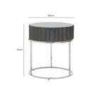 Grey Gloss Round Fluted Top Side Table with Silver Stainless Steel Frame | Genoa